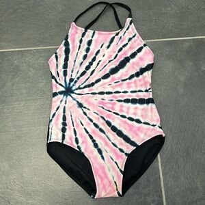 Art Class Girls Pink Blue Tie Dye One Piece Swim Suit bathing Size M (7/8)